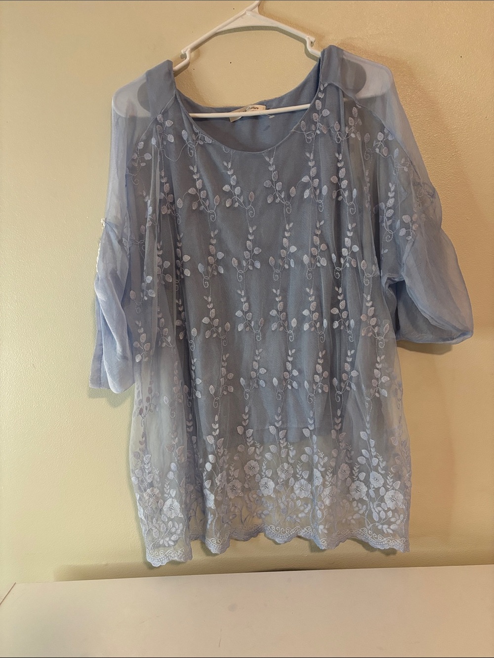 Simply Couture Light Blue Sheer Embroidered Blouse